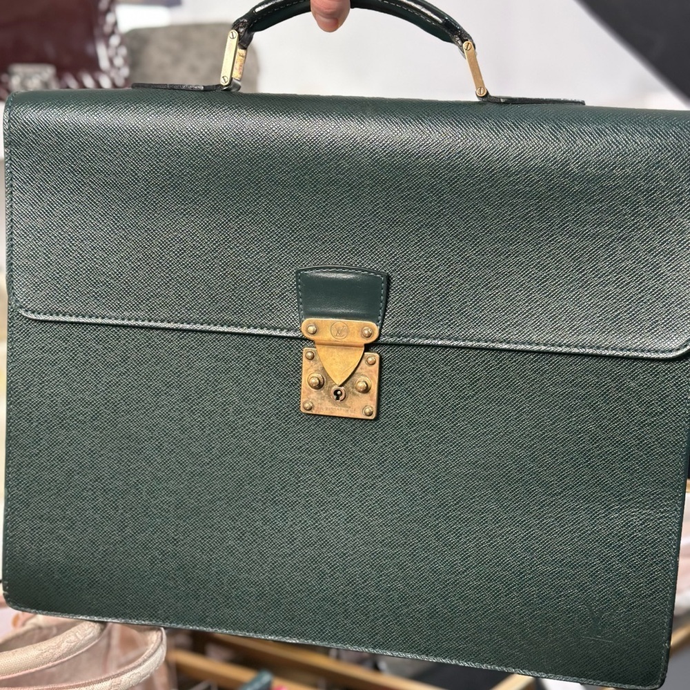 LV Green Taiga Leather Business Bag